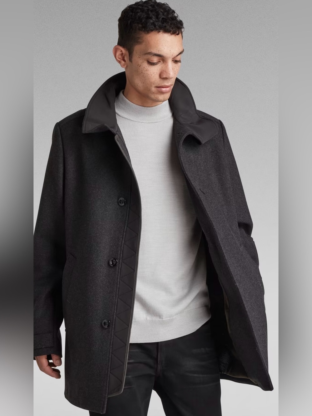 G-Star Charcoal Black Wool-Blend Pea Coat